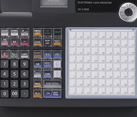 Detailansicht Flachtastatur mit Hubtasten der Registrierkasse SE-C3500